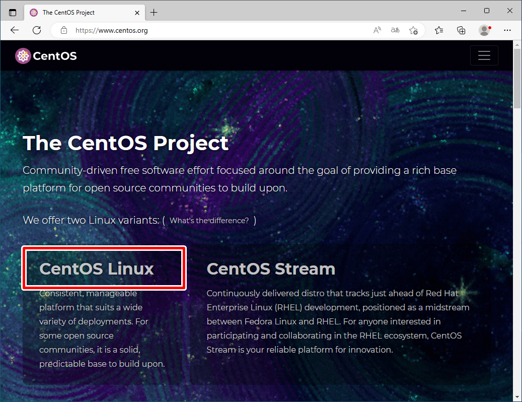 [CentOS Linux]をクリック